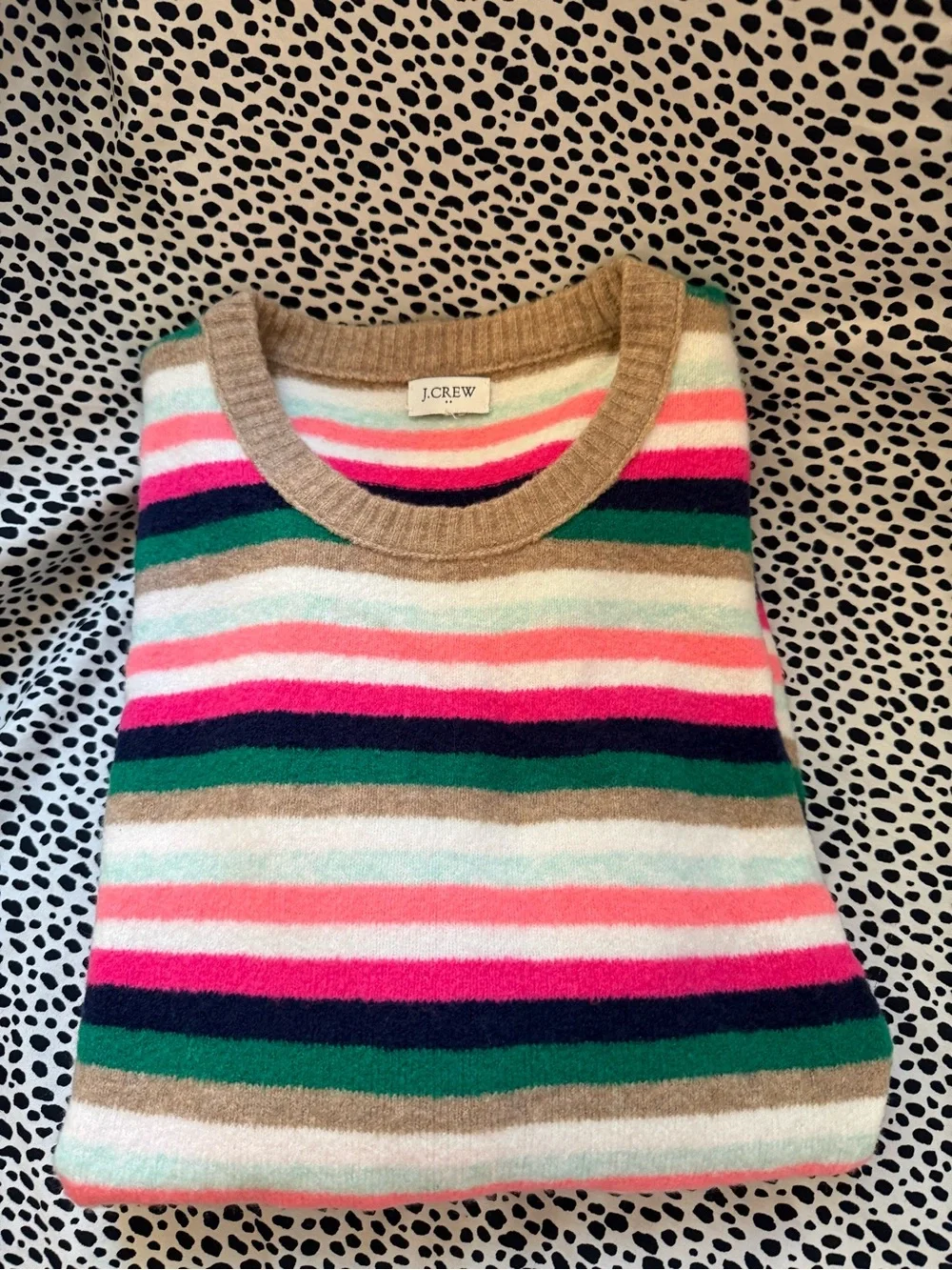 J. Crew Multicolor Striped Crewneck Sweater — Pink, Green, Tan